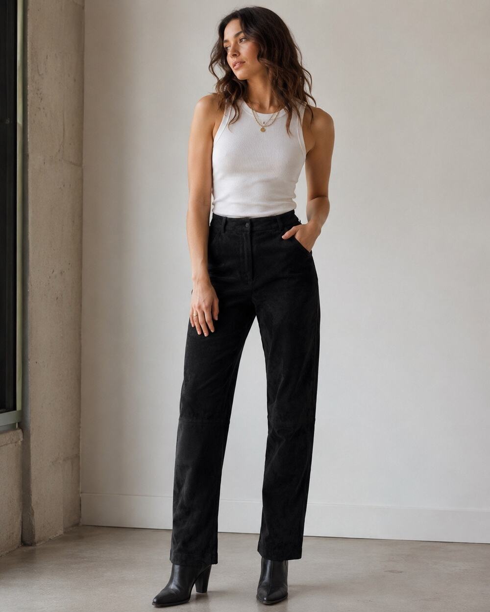 Vintage Y2K Valerie Stevens Black Suede Leather Straight Leg Pants Size Large
